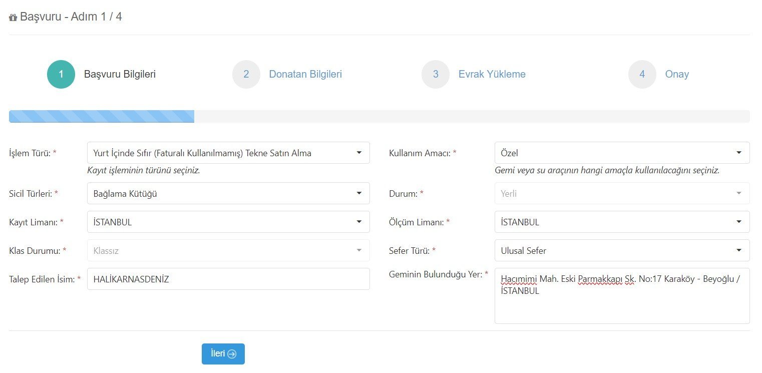 Başvuru Bilgileri Doldurma